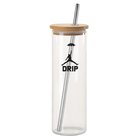 16OZ Drinking Glasses with Bamboo Lids and Stainless Steel Straw