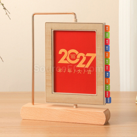 Customization Creative Photo Frame Iron & Solid Wood Desk Calendar Corporate Gifts