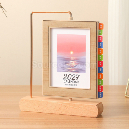 Customization Creative Photo Frame Iron & Solid Wood Desk Calendar Corporate Gifts