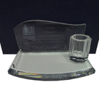 Crystal Paperweight with Pen Holder