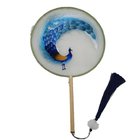 Double Sided Embroidered Long Handle Round Fan